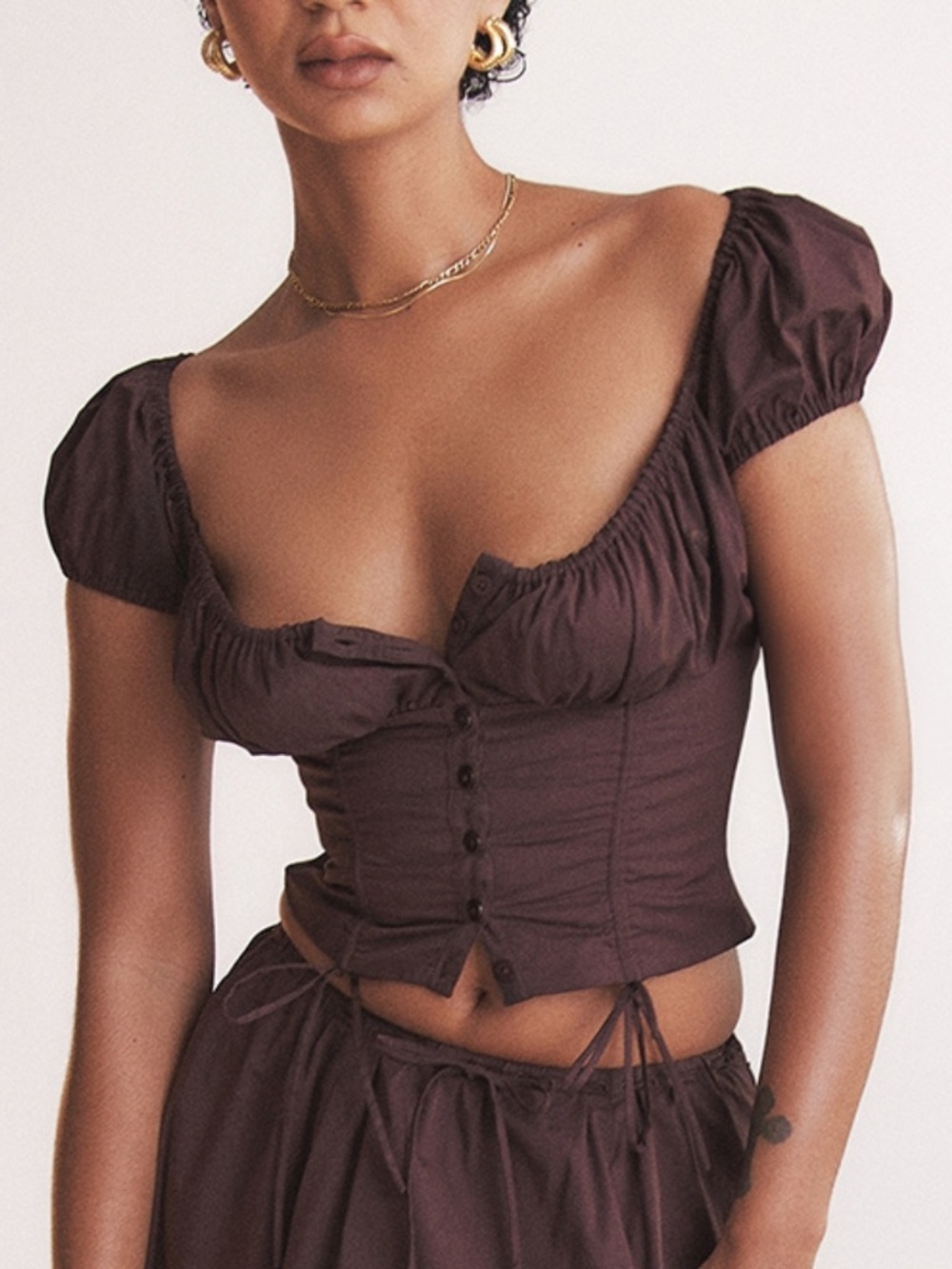 NEW House of CB Kitty Gathered Top Rich Brown XS with Regular Cup